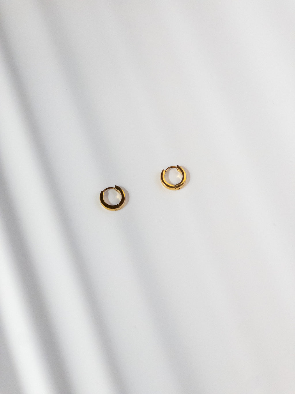 Ease Hoop Earrings displayed in a flat lay with soft shadows for an aesthetic minimalist presentation.