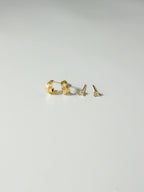 Lucía Set, textured double c-hoops and cz triangle studs, 18k gold filled