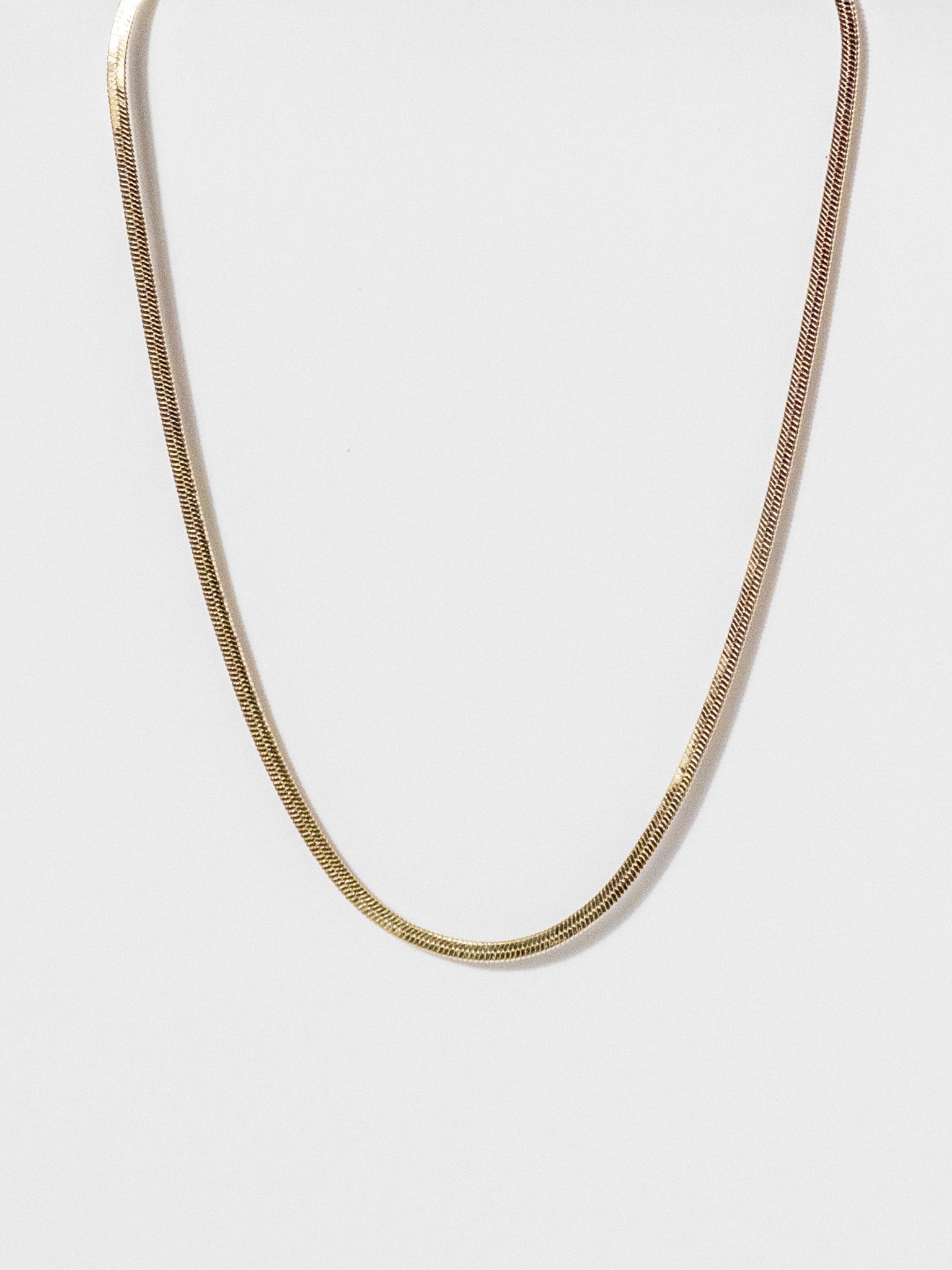 Lumen Chain snake necklace displayed in a front view showcasing a minimalist gold snake chain design.